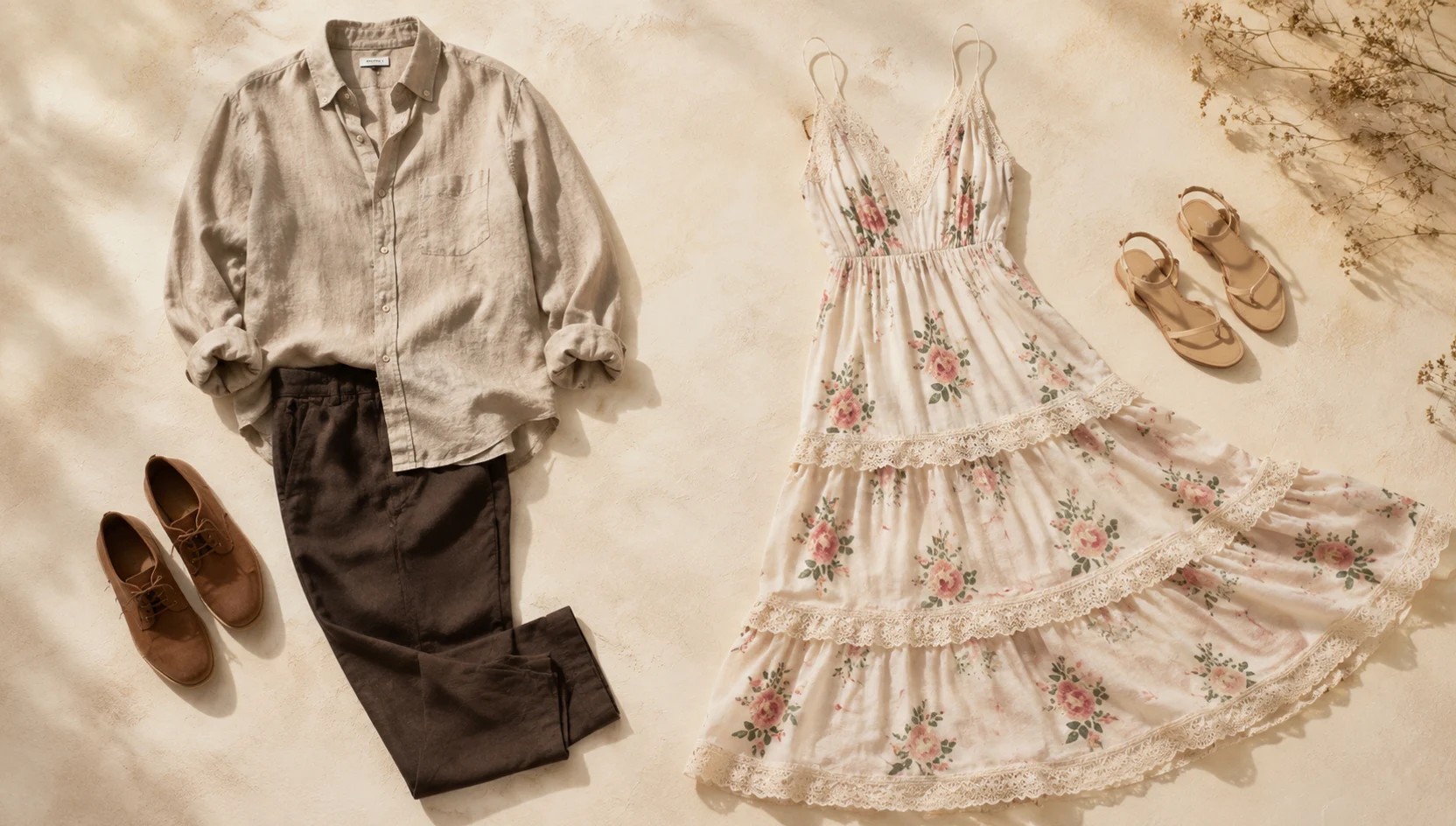 Outfit ideas for twilight meadow dance in boho style engagement photos