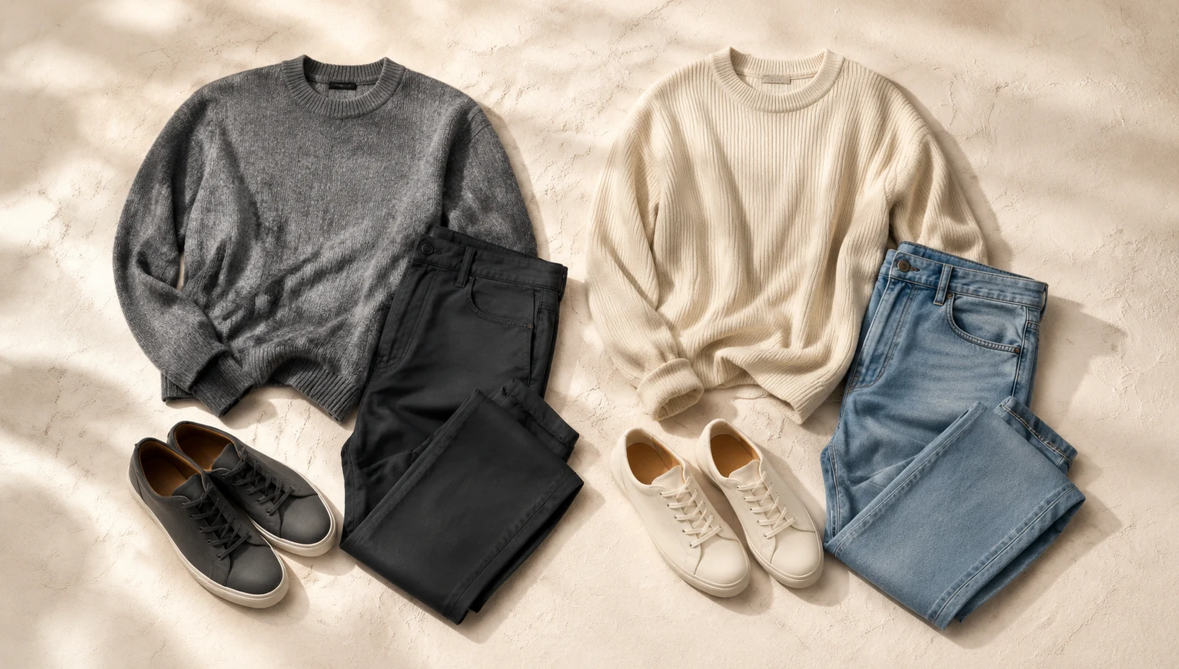 Outfit ideas for walking through a cozy home on an overcast day engagement photos