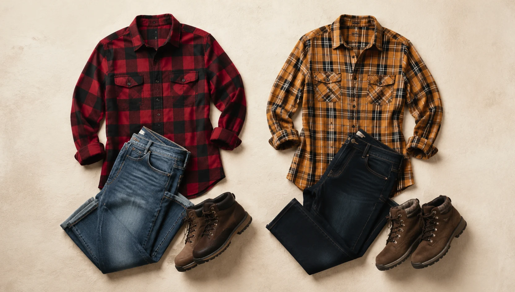 Outfit ideas for walking hand-in-hand through golden pines engagement photos
