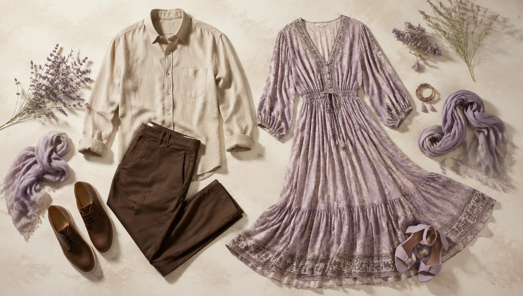 Outfit ideas for wandering the sunset rose garden path engagement photos