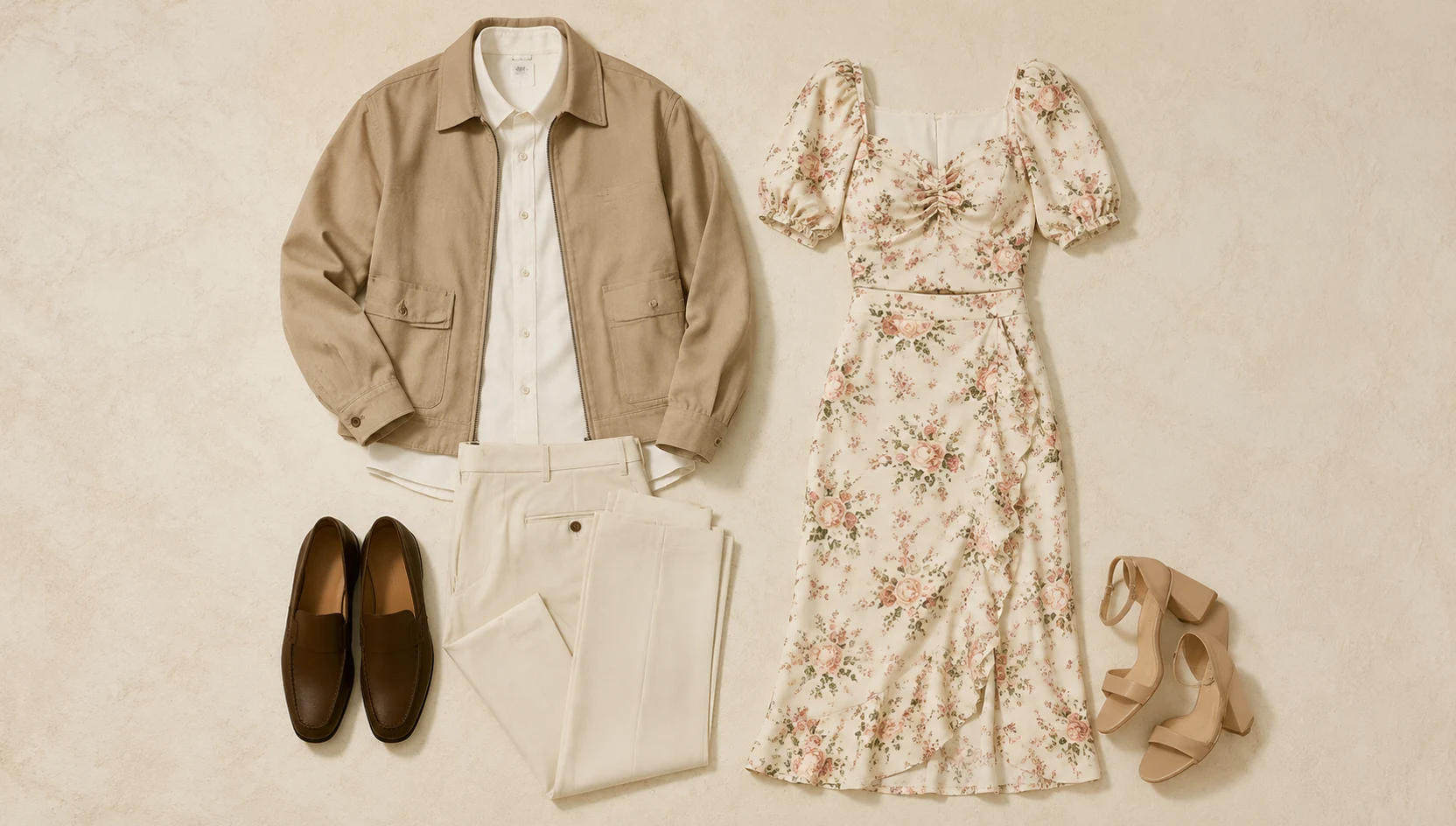 Outfit ideas for walking hand-in-hand through blossom street engagement photos