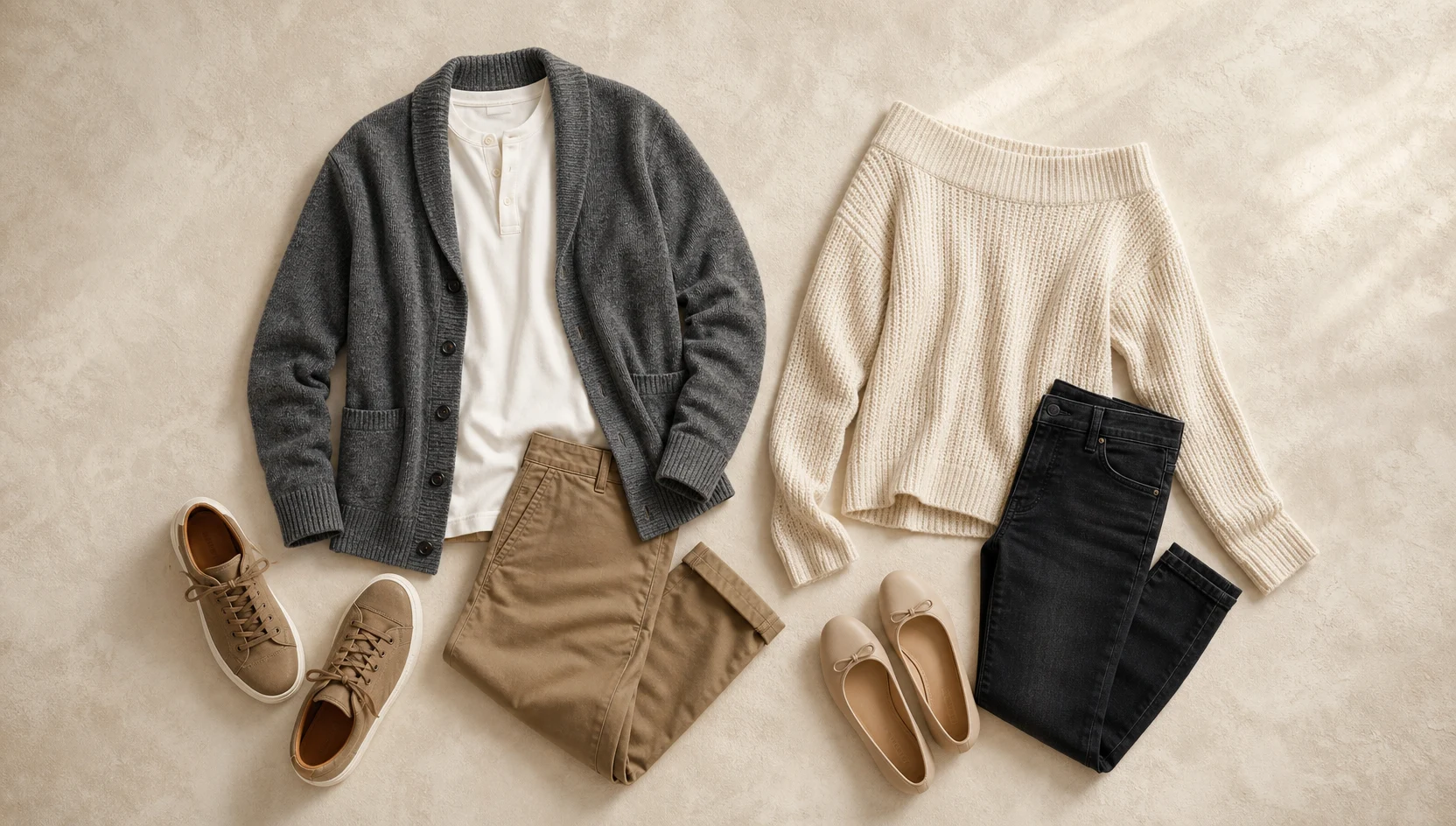 Outfit ideas for strolling through stories in cozy knits engagement photos