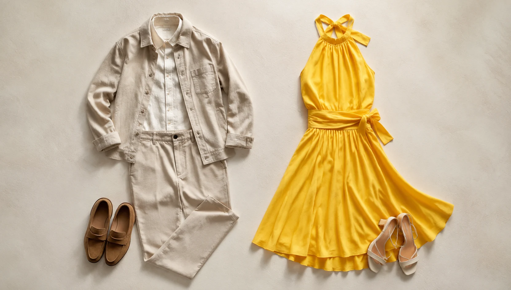 Outfit ideas for strolling through lush park in vibrant dress engagement photos