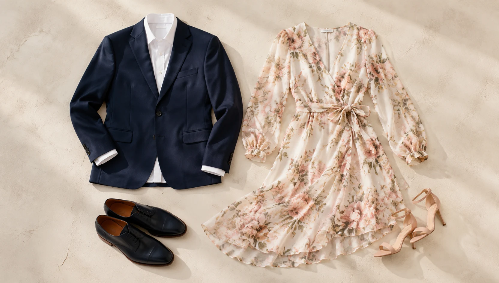 Outfit ideas for whispered secret in rooftop shade engagement photos